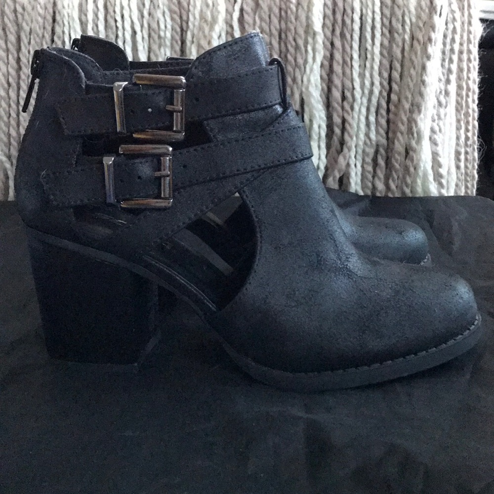 Black faux leather booties